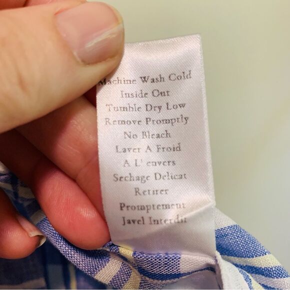 Frank & Eileen Eileen Relaxed Button Up Short Italian Classic Linen Blue Plaid L - Picture 9 of 11